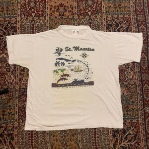 VTG 90s St. Maarten DWI map and dolphins stylized tropical tee shirt‎ XL white